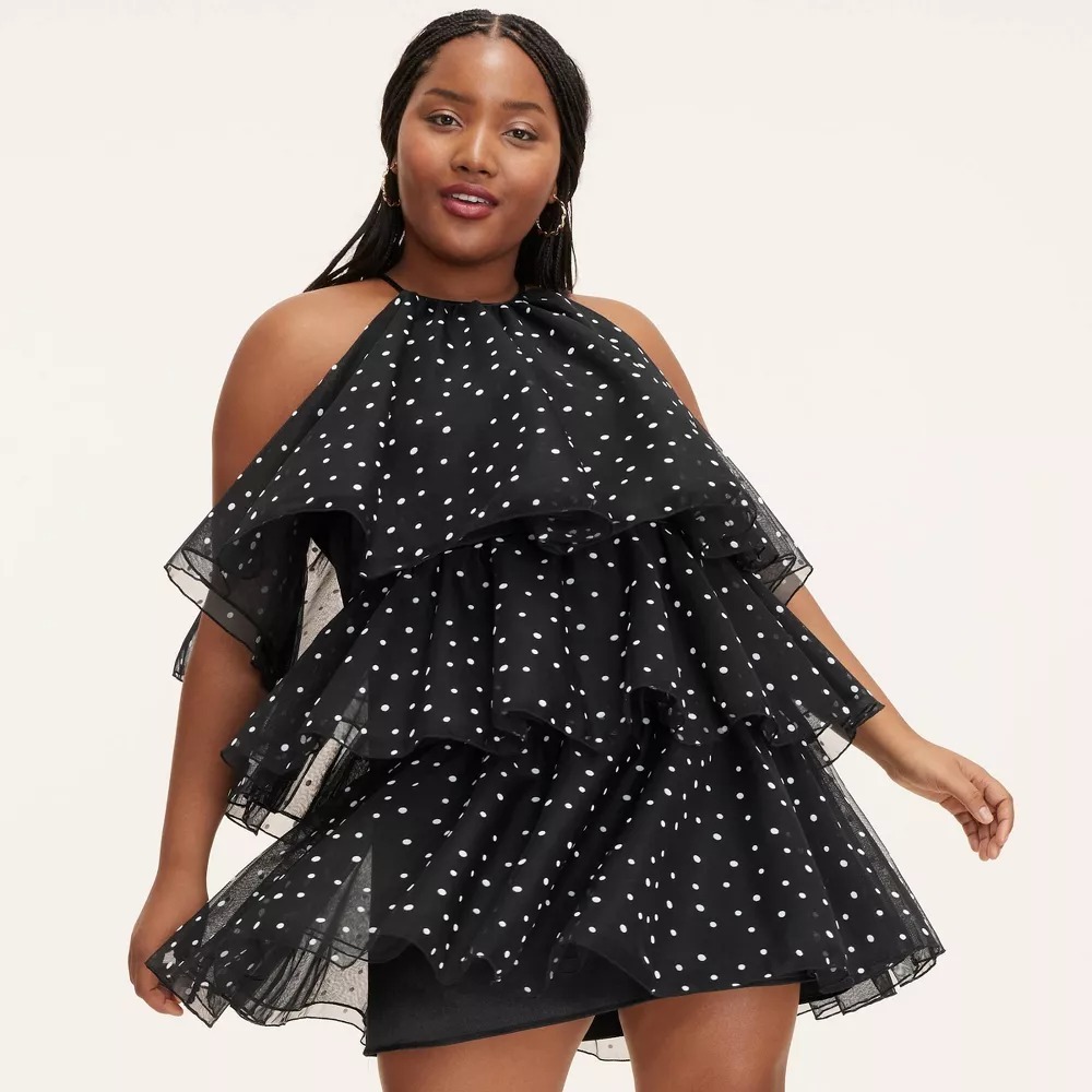 Kate Spade x Target Large Polka Dot Tiered Sleeveless Mini Dress Size L Black‎ - Picture 3 of 5